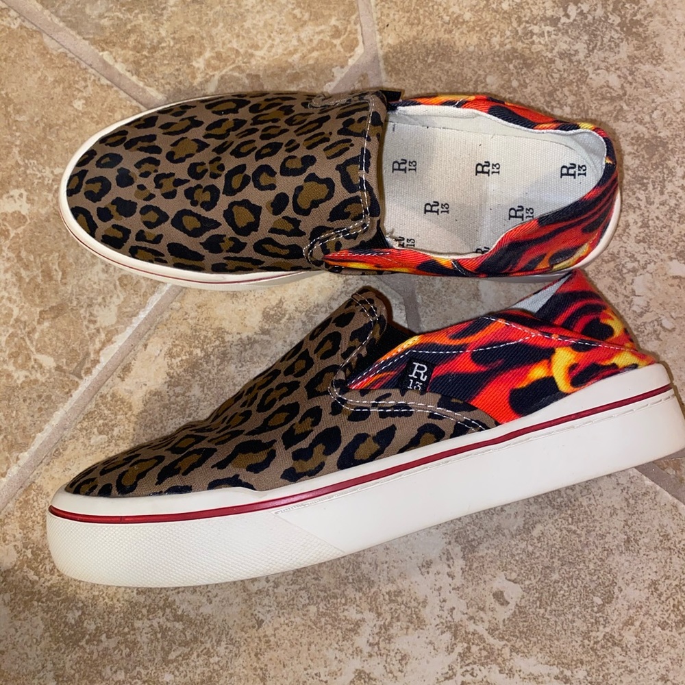 R13 Leopard & Flame Slip-On Sneakers — Distressed Luxe Streetwear Icon - Picture 5 of 10